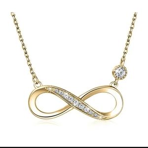 S925 Sterling Silver 14kGold Plated Diamond ForeverLove Infinity Pedant Necklace